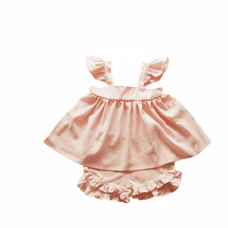 

Gai Linen Ruffle Tops Shorts Sets Baby Girls Casual Summer Outfits Set --- Pink（Size 80）