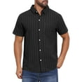 thumbnail image 4 of INSPIRE CHIC Men's Point Collar Short Sleeve Button Down Casual Stripes Linen Shirts L Black, 4 of 6