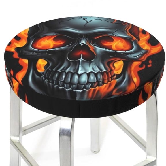 Picia Flame Metal Skull pattern Round Stool Covers Comfy Seat Covers Stretch Removable WashableChair Slipcover Round Bar Chair Cushion Cover-12 inch