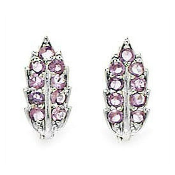 Sterling Silver Rhodium Plated June Lt-Purple CZ Leaf Leverback Earrings - Measures 14x7mm