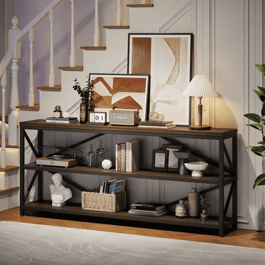 ONBRILL Console Sofa Table,70.8 Inch Extra Long Entryway Table with 3 Tier Wood Storage Shelf