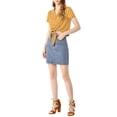 thumbnail image 3 of INSPIRE CHIC Women's Stripe Button up Short Sleeve Tie Front Short Shirts L Yellow, 3 of 8