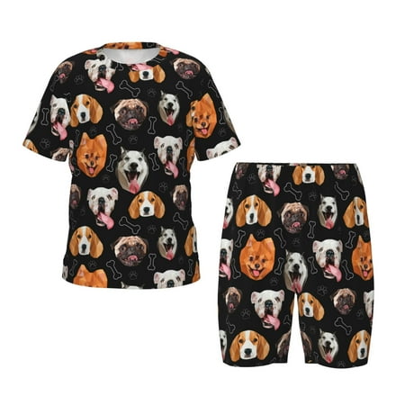 Luyuia Different Breeds Of Dogs Print Girls  2-Piece Tie-Dye Pajama Set  Cute Summer Loungewear with Shirt and Tank Shorts Nightwear-Large