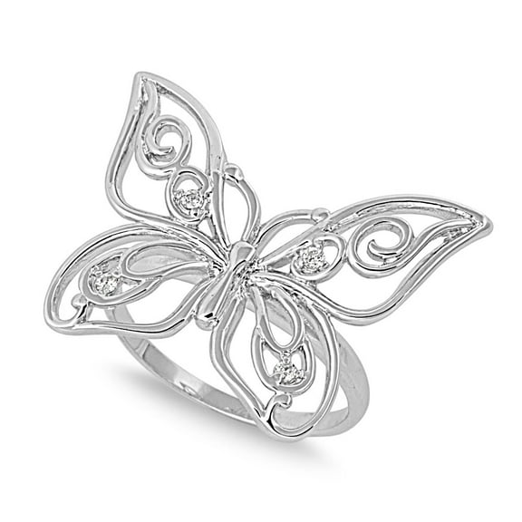 Butterfly Cubic Zirconia Ring Sterling Silver 925