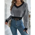 thumbnail image 3 of Women'S Cropped Sweater V-Neck Long Sleeve Crop Sweater Pullover Jumper Knit Top, 3 of 8
