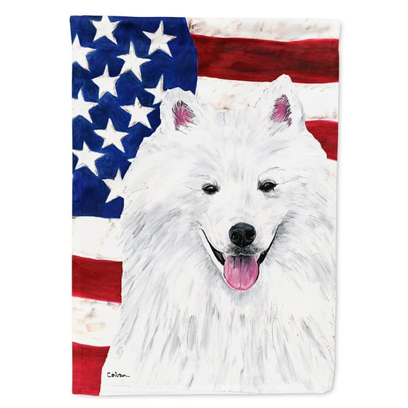 Carolines Treasures SC9023GF USA American Flag with American Eskimo Flag, Small, Multicolor