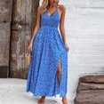 thumbnail image 4 of Wycnly Summer Dresses for Women Sundresses for Women Pleated Slit Swing Elastic Waist Beach Spaghetti Strap Maxi Dress Girls Elegant Floral V-Neck Sleeveless Long Sun Dresses, 4 of 7