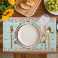 thumbnail image 4 of Easter Placemats Set of 4, Farmhouse Gnomes Rabbits Eggs Wooden Grain Placemats for Dining Table, Place Mats for Kitchen Tabletop, Waterproof Wipeable Dining Table Mats Set, 4 of 9