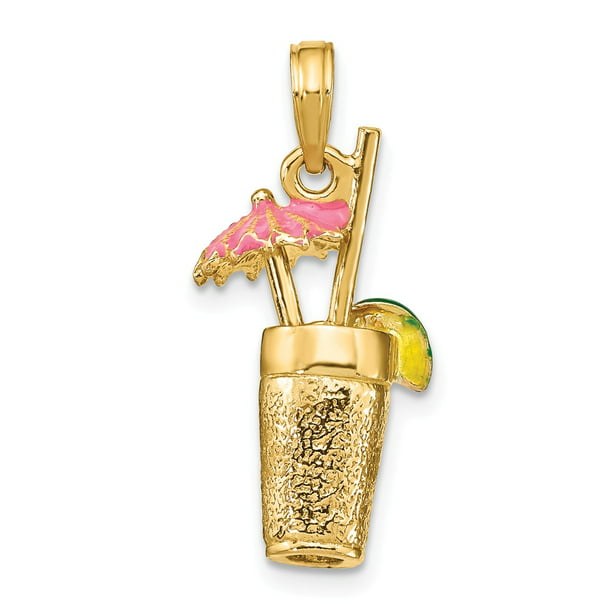 Diamond2Deal - 14k Yellow Gold 3-D Cocktail Drink and Pink Enamel 