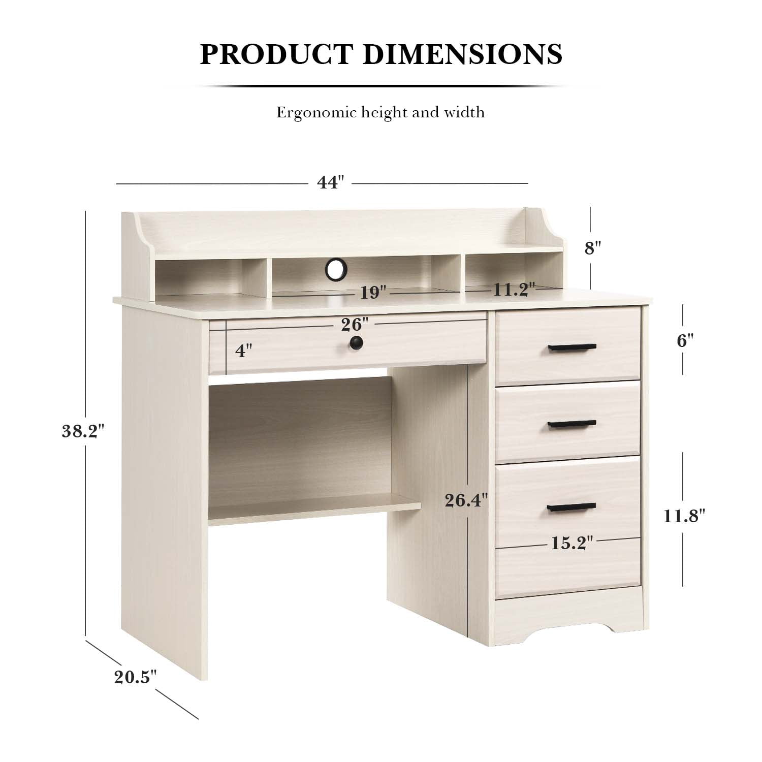 4 Ever Winner White Oak Wood Writing Desk with Hutch and Storage for Small Spaces