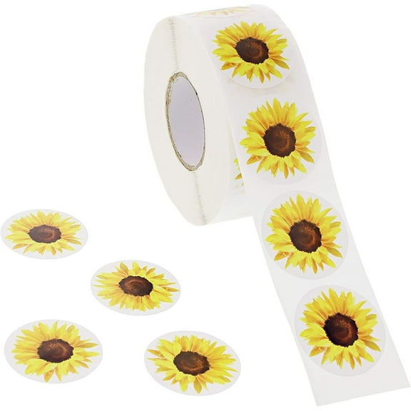 1000 Pieces Yellow Sunflower Stickers for Envelopes, Flower Decals Roll for Kids DIY Crafts, Seals for Invitations (1.5 In)