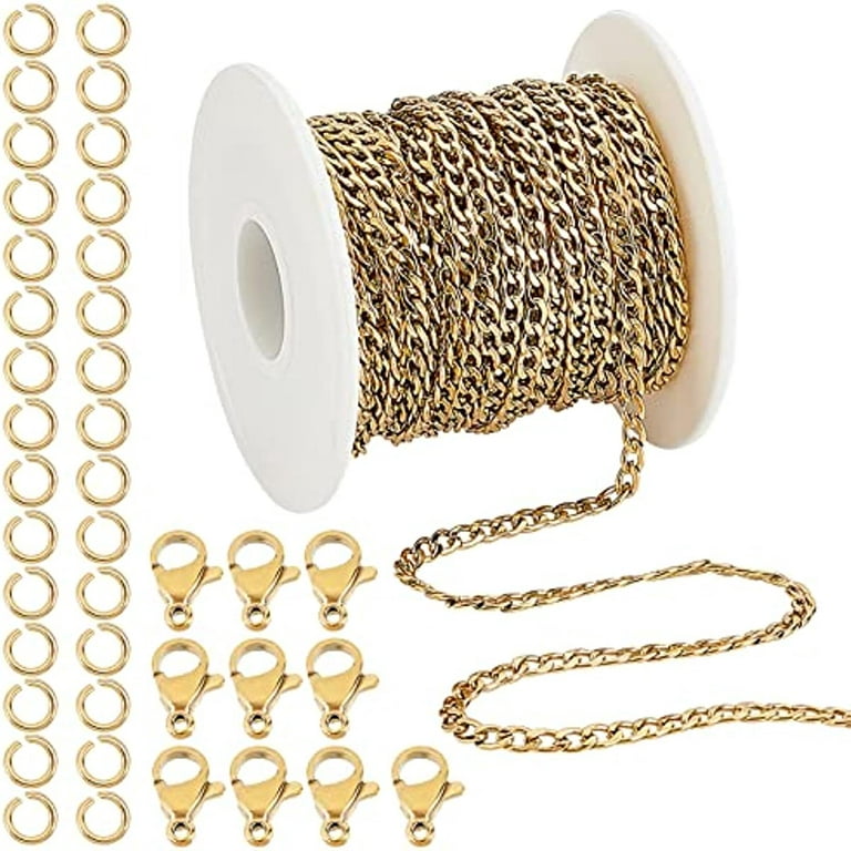 33 Feet Cuban Link Chain Necklace Making Kit Stainless Steel Cuban Link  Chains 30 Jump Rings & 10 Lobster Claw Clasps for Women DLY Bracelet  Necklace Jewelry Making, Golden 