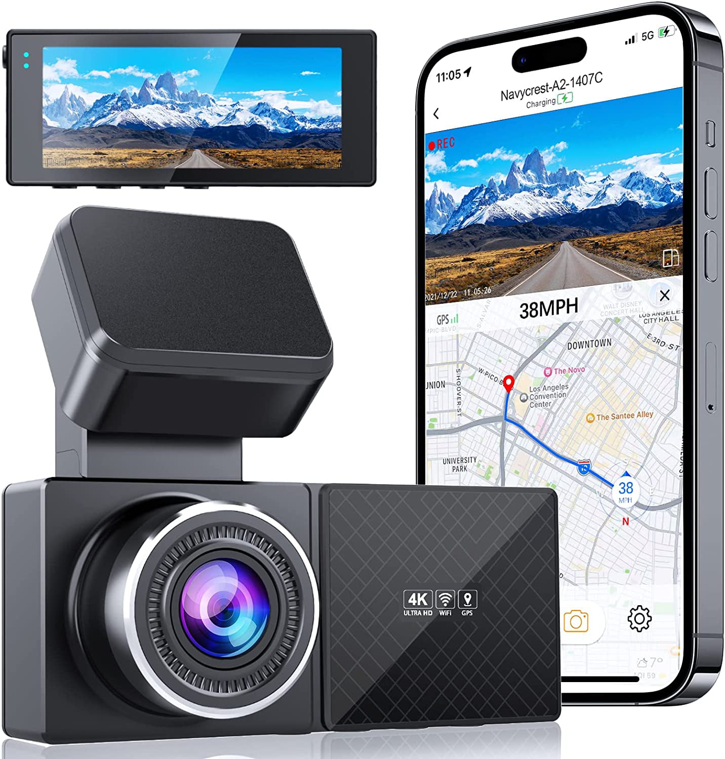 ENOWONE 4K Dash Cam Construit en WiFi GPS, caméra Niger