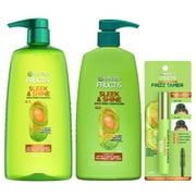 Garnier Fructis Sleek & Shine Smoothing Shampoo, Conditioner, & Styling Gel Set with Plant Keratin, 33.8 fl oz