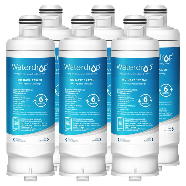 6 Pack Waterdrop DA9717376B Refrigerator Water Filter, NSF Certified