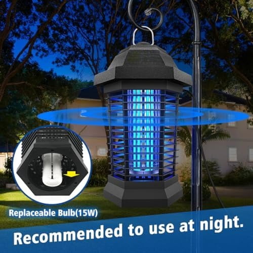 Bug Zapper Outdoor, Electric Mosquito Zapper, Fly Zapper Indoor Fly Traps, Mosquito Repellent Outdoor Patio and Backyard Covers 1/2 Acre, 3 Prong Plug, 4200V, ABS Fireproof Plastic Outer
