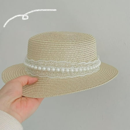 

Children s Hat With Pearl Lace Decoration Fairy Sunshade Straw Hat
