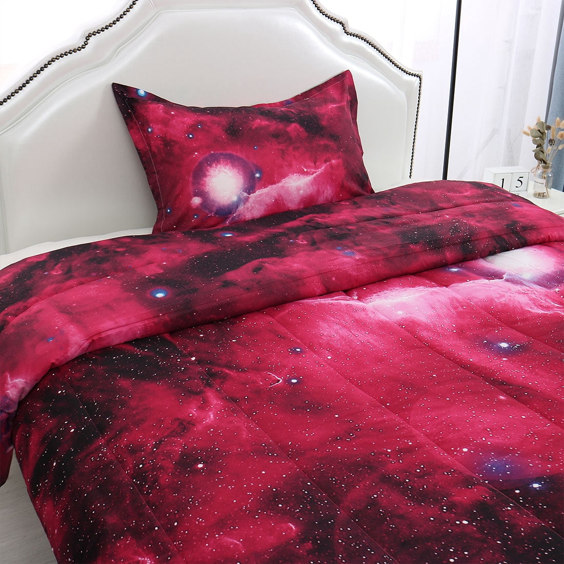 Unique Bargains 2-Piece Polyester All-Season Down Comforter Set, Twin, Red