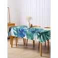 thumbnail image 3 of Blue Teal Leaves Rectangle Tablecloth, Summer Botanical Watercolor Leaf Waterproof & StainResistant Tablecloth, Washable Oil-proof Table Cover for Dining/Party/Wedding/Camping/Buffet 60x120 In, 3 of 9