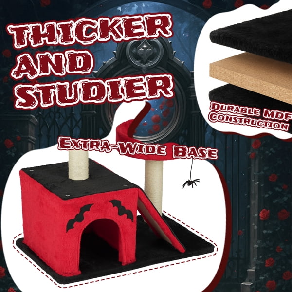 Alvantor Gothic Cat Tree Tower with Condo, Padded Perches & Scratcher, 26-inch, Red/Black