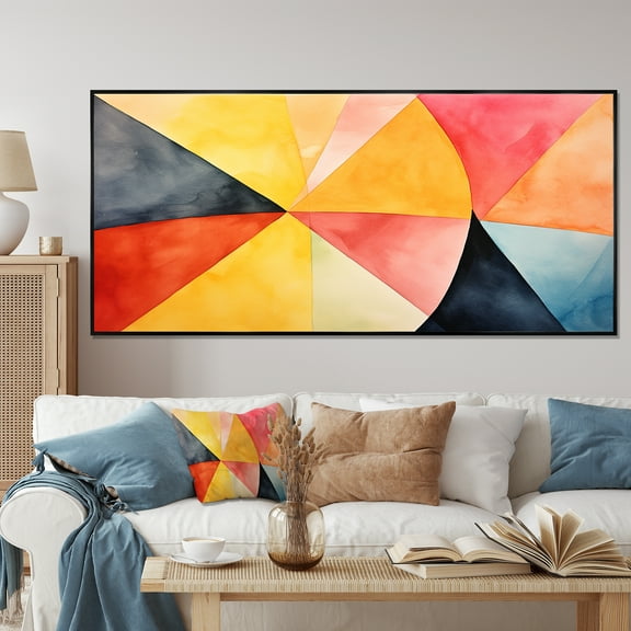 Designart "Soft Colors Tiles Geometric Serenity I" Extra Large Abstract Framed Wall Art - Modern Yellow Abstract Geometric Entryway Framed Wall Art Print