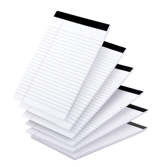 sixwipe 6Pcs Legal Pads 8*5inch, White Writing Pads, Micro Perforated Pages with Sturdy Back, 50 Sheets Per Pad, Multi-Pack Notepads for Office & Professional Supplies