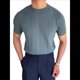 thumbnail image 2 of Camiseta Informal de Punto Acanalado de Corta con Cuello Redondo y Bajo Fino para Hombre, Color Liso Azul M, 2 of 10