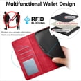 thumbnail image 3 of Premium PU Leather Flip Folio Case for Xiao Redmi 9A/9AT/9i, Magnetic Closure Protective Case Kickstand Card Cash Slot Shockproof Durable Wallet Cover Soft TPU Inner Phone Case - Red, 3 of 15