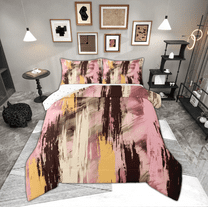 Manfei Modern Abstract Art Queen Comforter Set, Pink Orange Stripes Geometric Bedding Comforter Set, Oil Printing Reversible Bedding Set, Lightweight Room Decor, 3-Piece