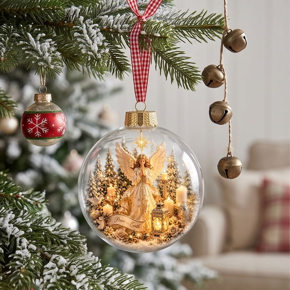 Lighted Christmas Ball Ornaments 2026, Lighted Angel Round - Rustic Holiday Ornament, 3D Acrylic Hanging Decorations for Xmas Tree, Mantel Wreath and Garland Accent for Winter Celebrations