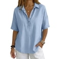 thumbnail image 4 of Women's Cotton Linen Polo Shirt, Casual Short Sleeve Summer Top, Button Down Blouse, 4 of 6