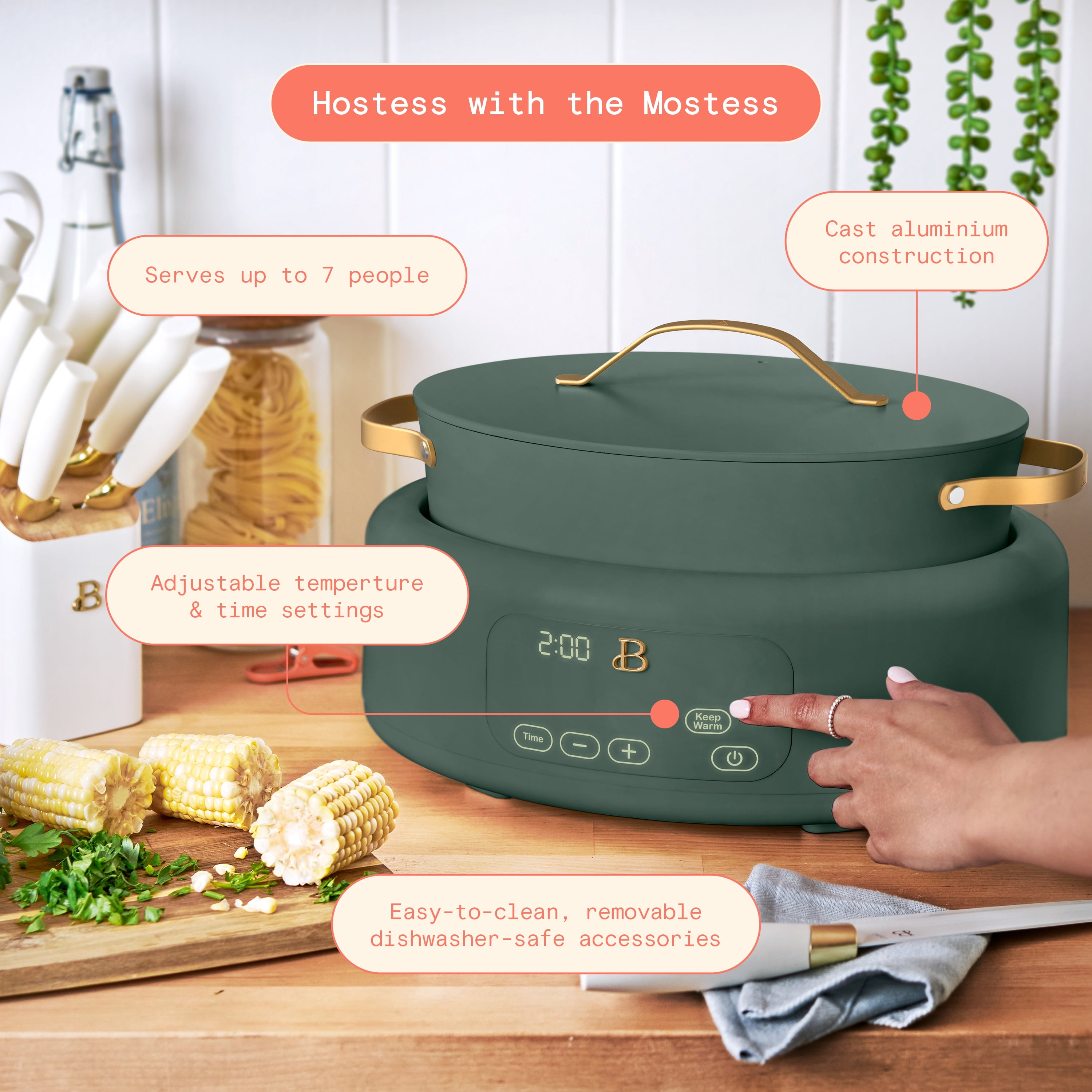 Beautiful 10 in 1, 6 Qt Electric Multi-Cooker, Thyme Green by Drew Barrymore