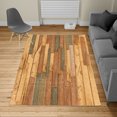 thumbnail image 2 of Rustic Turkish Area Rug, Grunge Wood Planks Barn House Door Nails Country Farm House Life Theme Layout, Soft Carpet for Living Room Decor with Distressed Look, 4' X 5.7', Dark Peach, by Ambesonne, 2 of 4