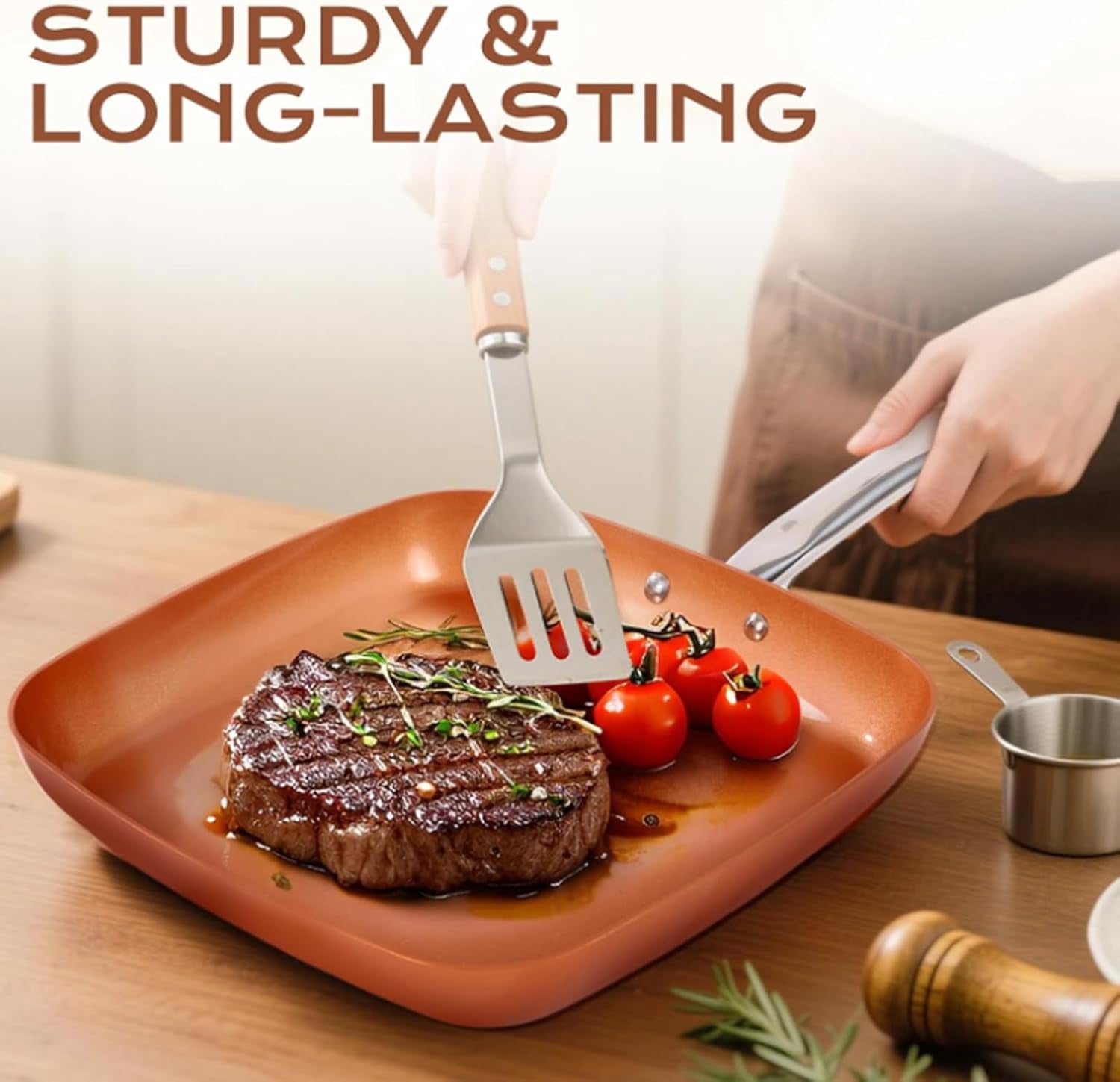 Square Frying Pan Copper Color Aluminum Alloy Non Stick Ceramic Coating Induction Compatible Cookware