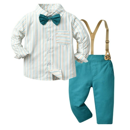 

Toddler Boys Long Sleeve Striped Prints T Shirt Tops Pants Child Kids Gentleman Outfits