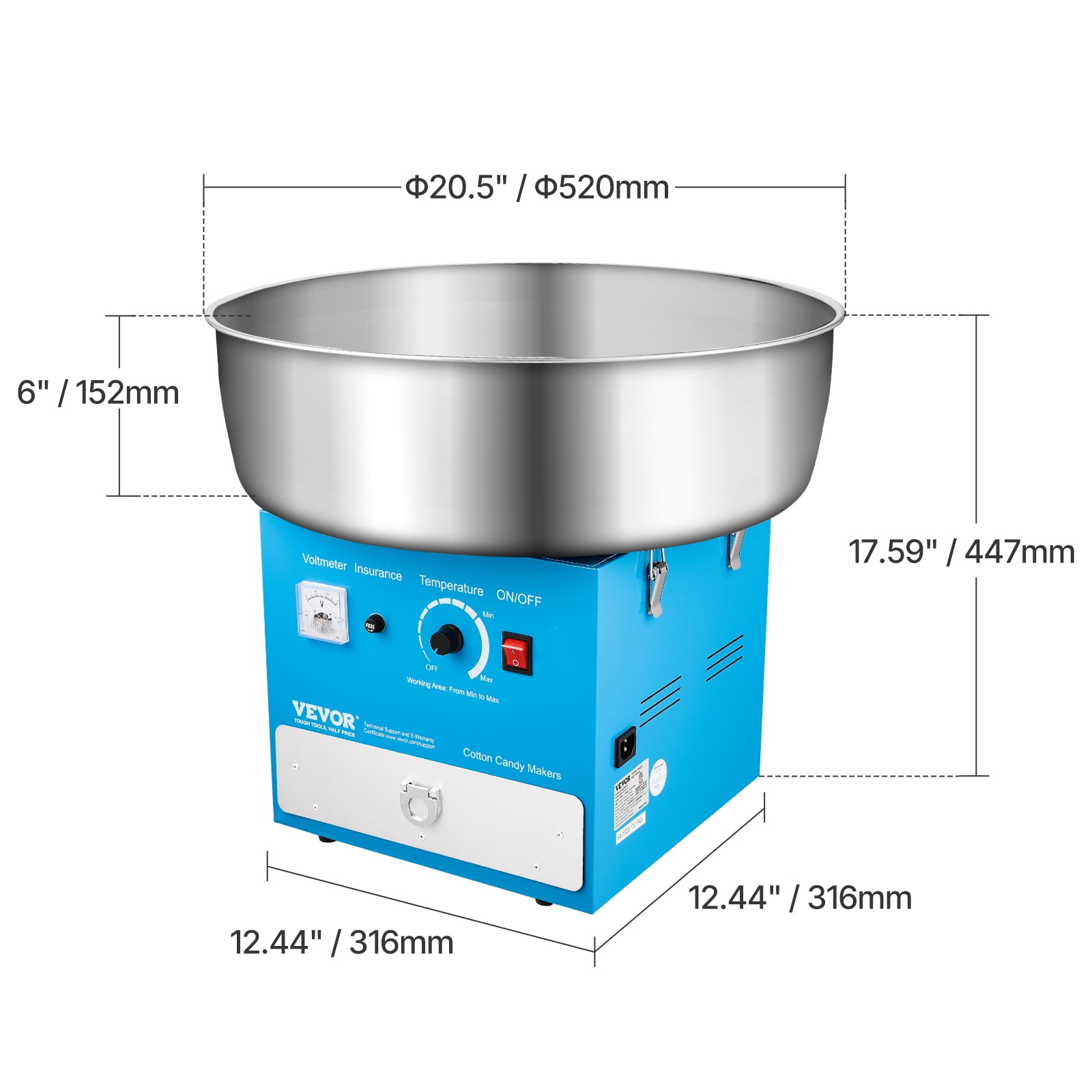 VEVOR Electric Cotton Candy Machine, 1000W Commercial Candy Floss Maker with 20.5 in Stainless Steel Bowl, Sugar Scoop, and Drawer, Easy Home Use, Perfect for Kids Birthday, Family Party, Blue