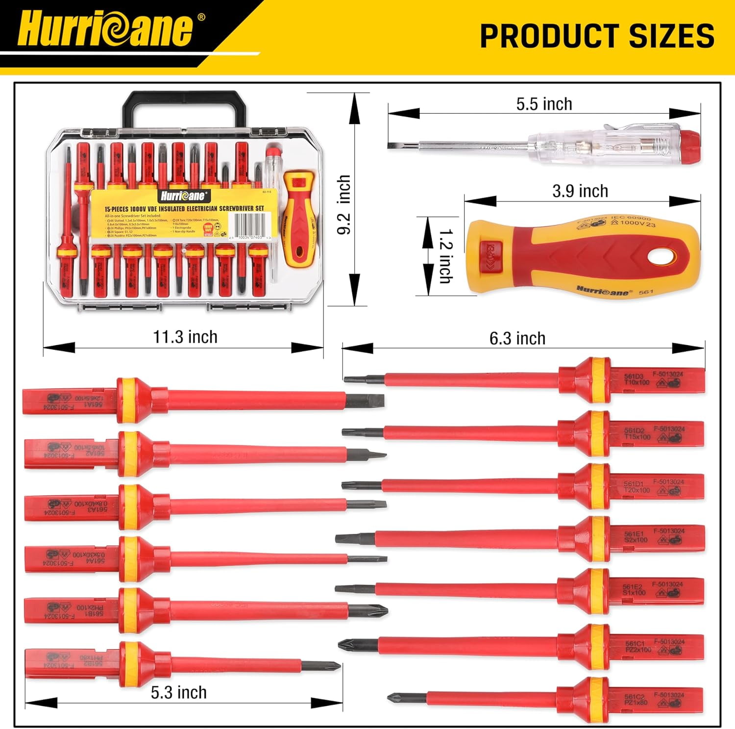 1000V Professional CR-V Insulated, Magnetic Screwdriver Set with 15 Pieces