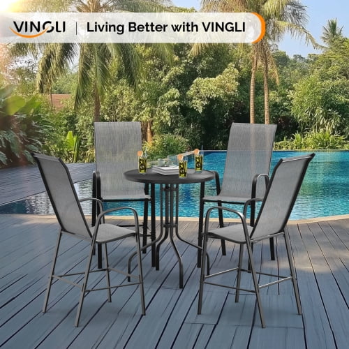 Ktaxon 2Pcs High Patio Outdoor Dining Chairs, Textilene Stackable Armrest Chairs Space Saving for Backyard Porch Garden - Silver Gray