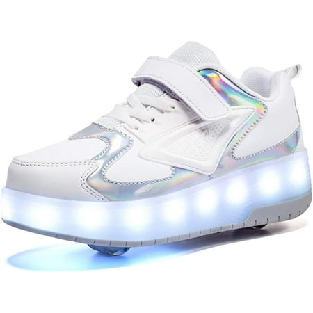 

YAZI Kids LED USB Charging Roller Skate Shoes with Wheel Shoes Light up Roller Shoes Rechargeable Roller Sneakers for Girls Boys Children