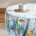 thumbnail image 1 of Nautical Round Table Cloth Coral Starfish Seashell Circle Tablecloth Wrinkle Resistant Washable Table Cover 60 Inch for Kitchen Dining Room Party Picnic, 1 of 6