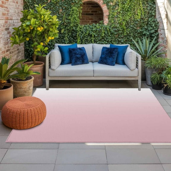 Outdoor Rug 3x5 ft Ombre Pink Outdoor Large Area Rug Non Slip Rubber Gradient Milky White Front Door Mat RV Rug Camping Carpet Patio Outdoor Rugs for Backyard Balcony Deck Porch Indoor