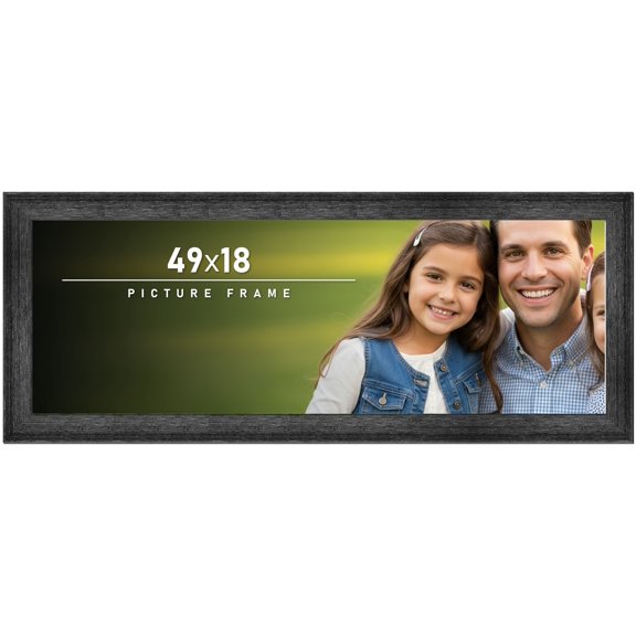 49x18 Frame Black Rustic Barnwood Solid Wood Picture Frame | 1.5 Inch Moulding Width | Includes UV