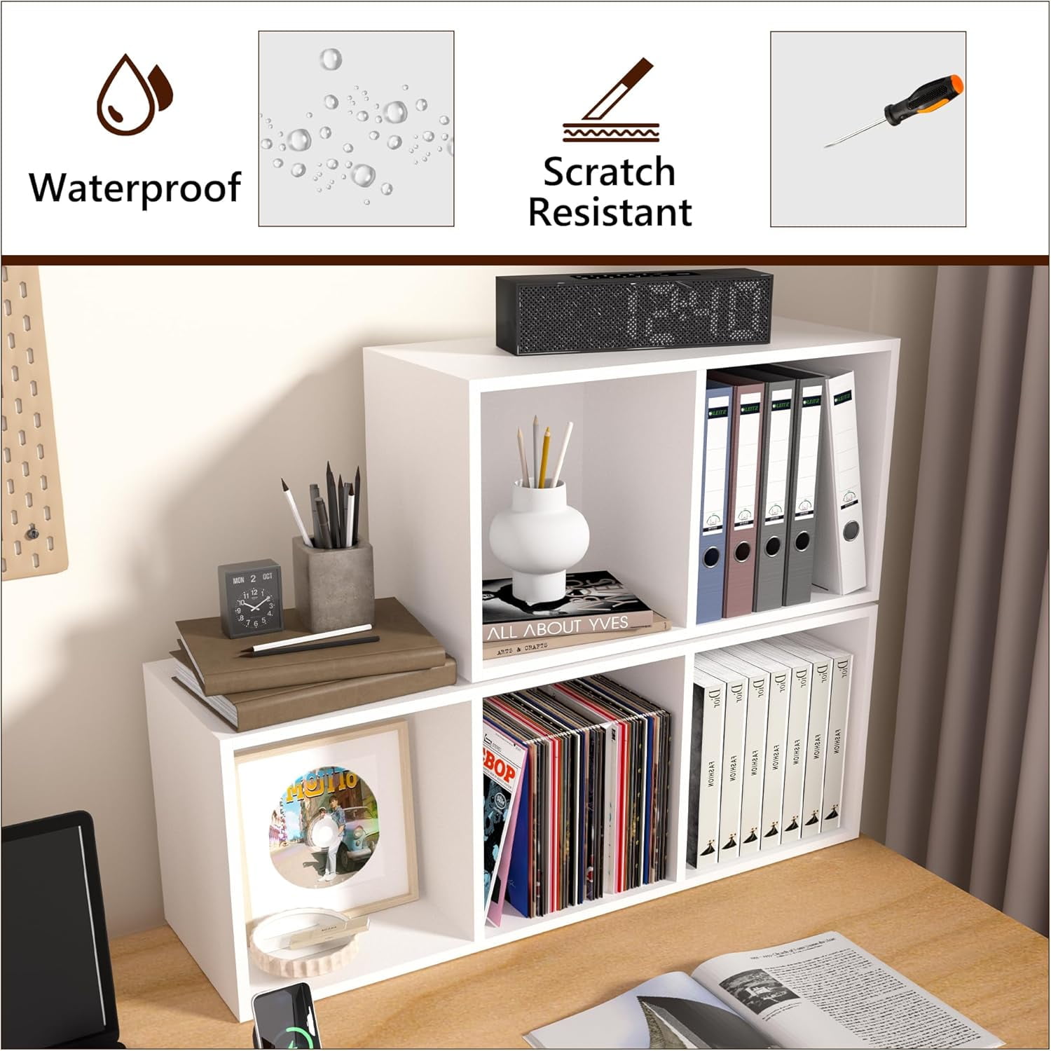 2 Cube Bookcase, 3 Tier Open Shelf Storage Cabinet, Stackable Wooden Multipurpose Display Cabinet Organizer Shelf for Living Room, Bedroom, Hallway, Home Office, Classroom, 11.81*9.25*21.1 in