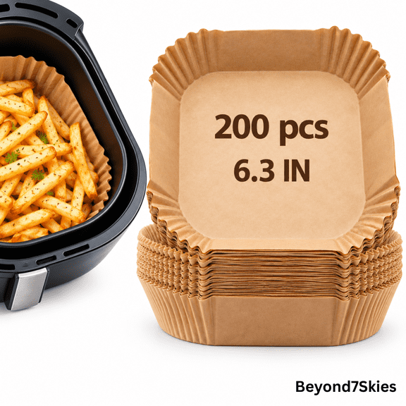 B7SKY Disposable Paper Liners for Air Fryer - Food-Grade Non-Stick Parchment Air Fryer Liners for Oven, Microwave, BBQ & Everyday Kitchen Cooking