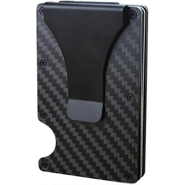 Cartera de fibra con bloqueo delgado para tarjetas de crédito, cartera con clip de dinero de metal para hombres (3 piezas, negro)