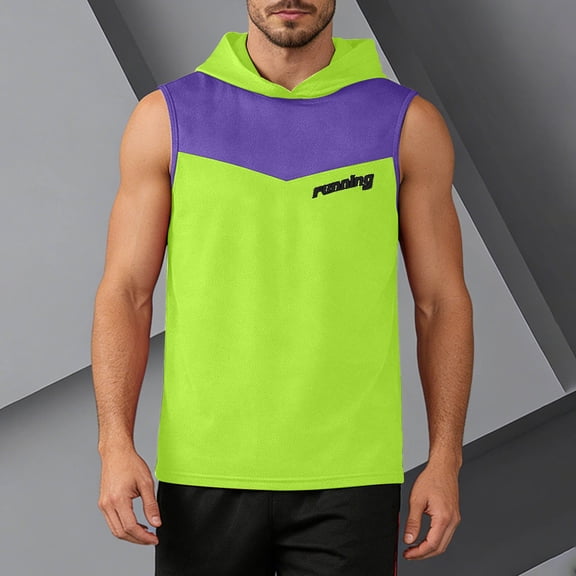 Yaoyar Mens Color-Block Tank Top Sleeveless Hoodie Cotton T-Shirt Summer Casual Shirt Muscle Tee
