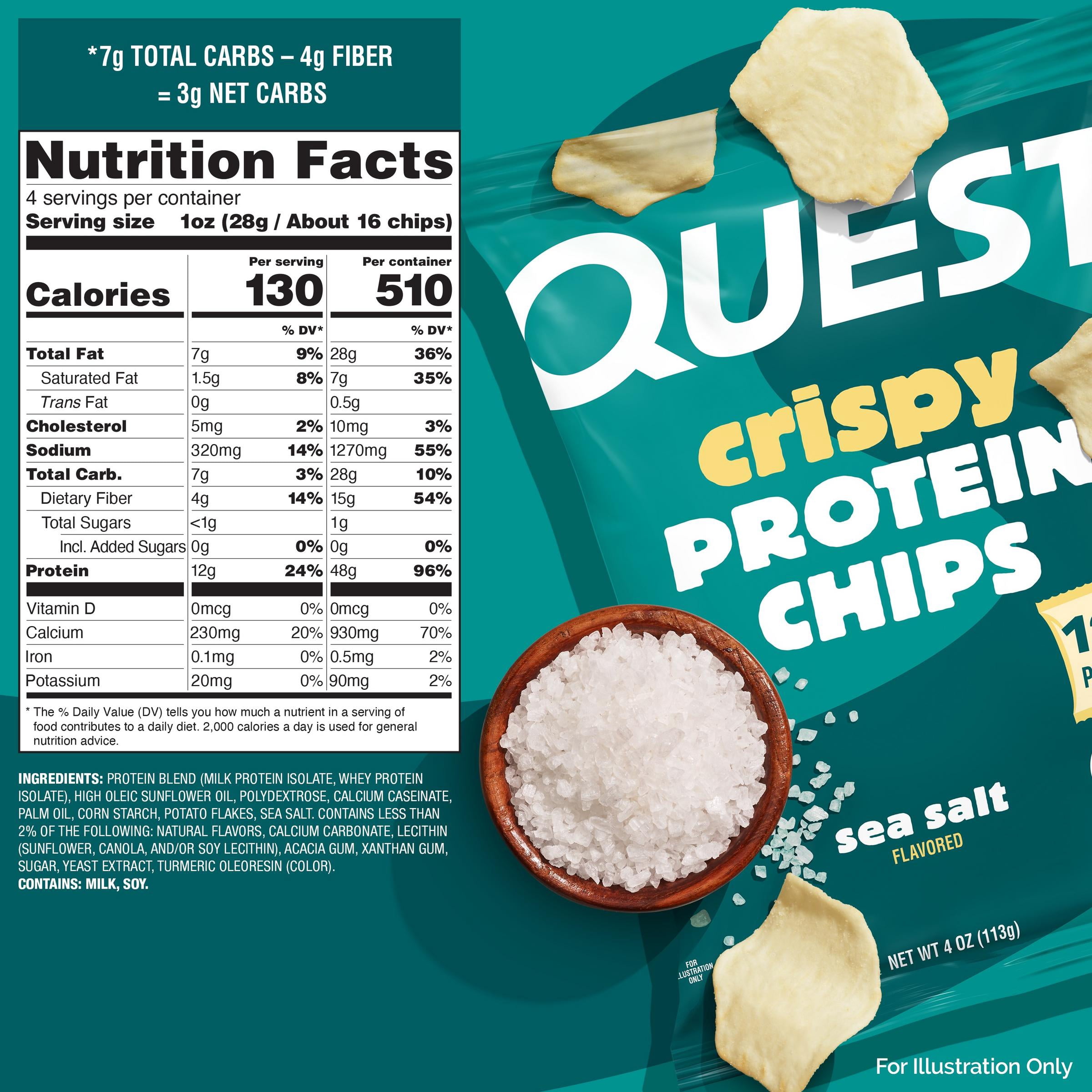 Quest Crispy Protein Chip, Sea Salt Flavor, 11g of Protein, Single 4oz