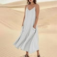 thumbnail image 2 of UoCefik Summer Beach Dresses for Women 2025 Linen Sleeveless Maxi Sundresses with Pockets White S, 2 of 5