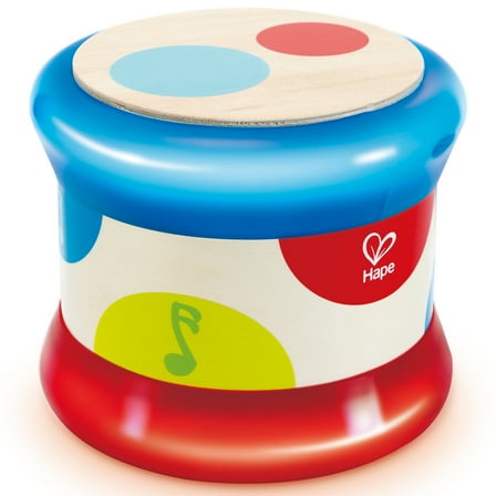 Hape: Baby Drum - Red & Blue - Lights & Sounds Wooden Musical Toy, Beat As A Drum Or Roll Around & Play, Sensory Instrument, Baby & Toddlers Ages 6mo 