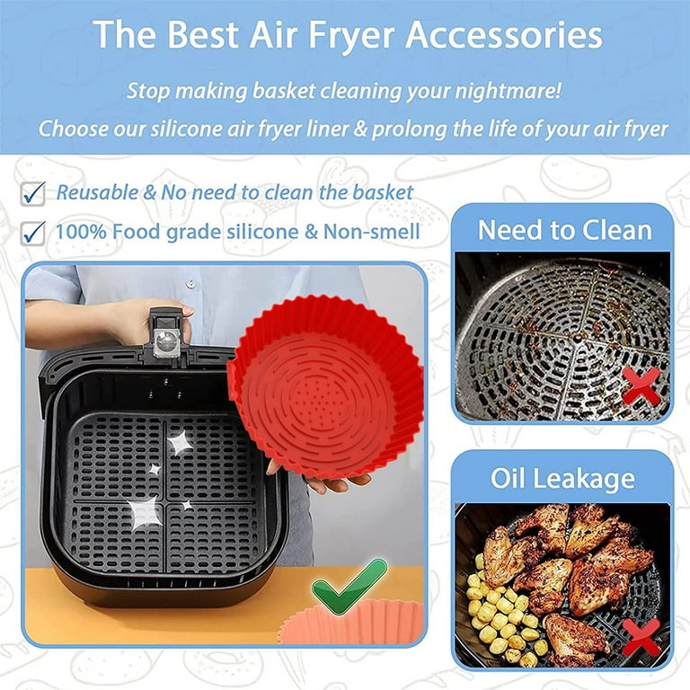 Round Air Fryer Silicone Liners - 7.8 Inch Reusable Silicone Air